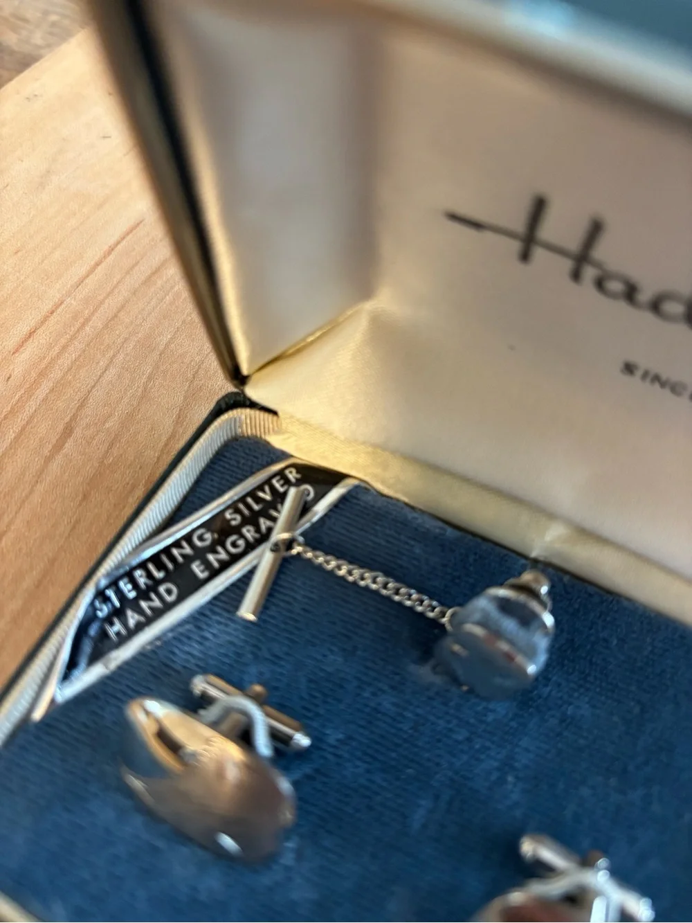 Vintage Sterling Silver Hadley Cuff Links and Tie Tack Set